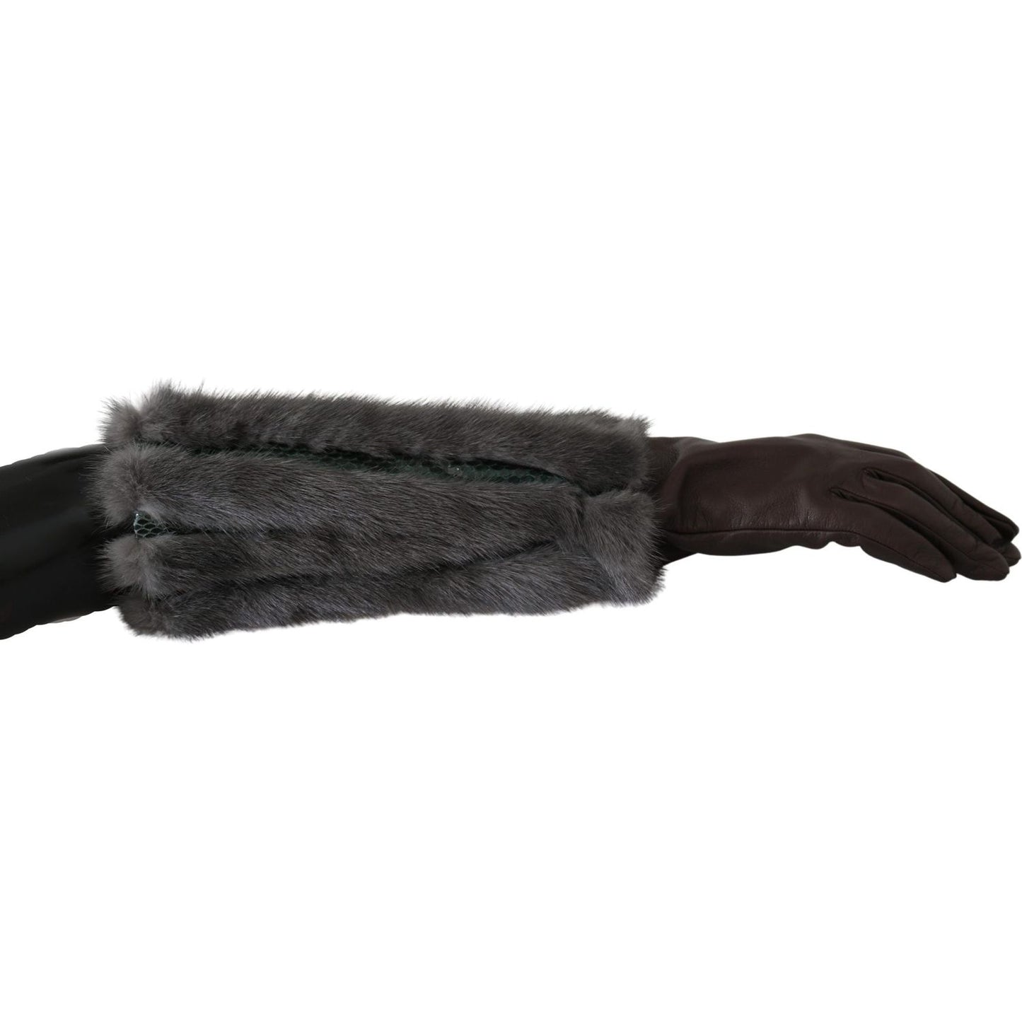 Dolce & Gabbana Brown Mid Arm Length Leather Fur Gloves
