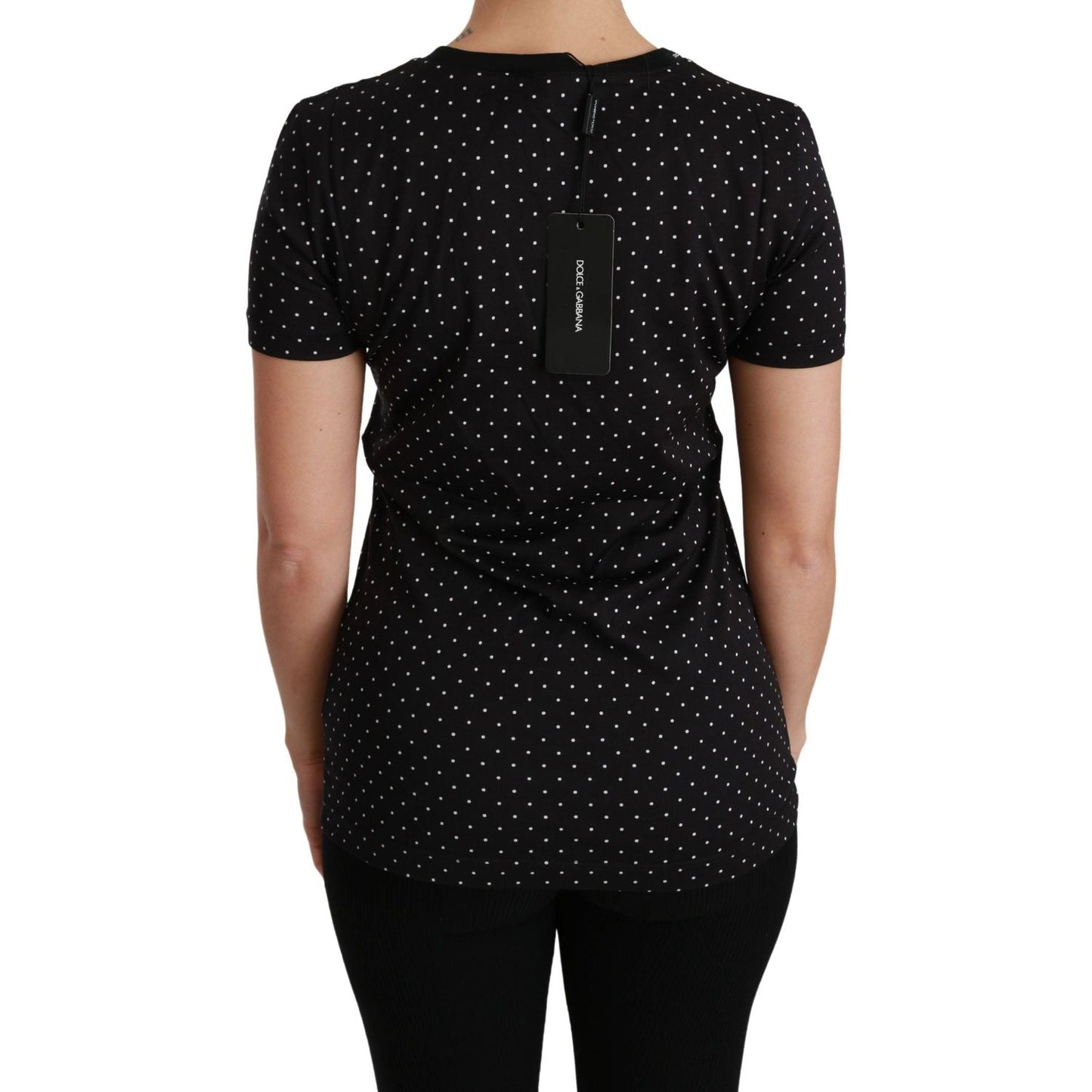 Dolce & Gabbana Chic Black Dotted Crewneck Cotton Tee Dolce & Gabbana