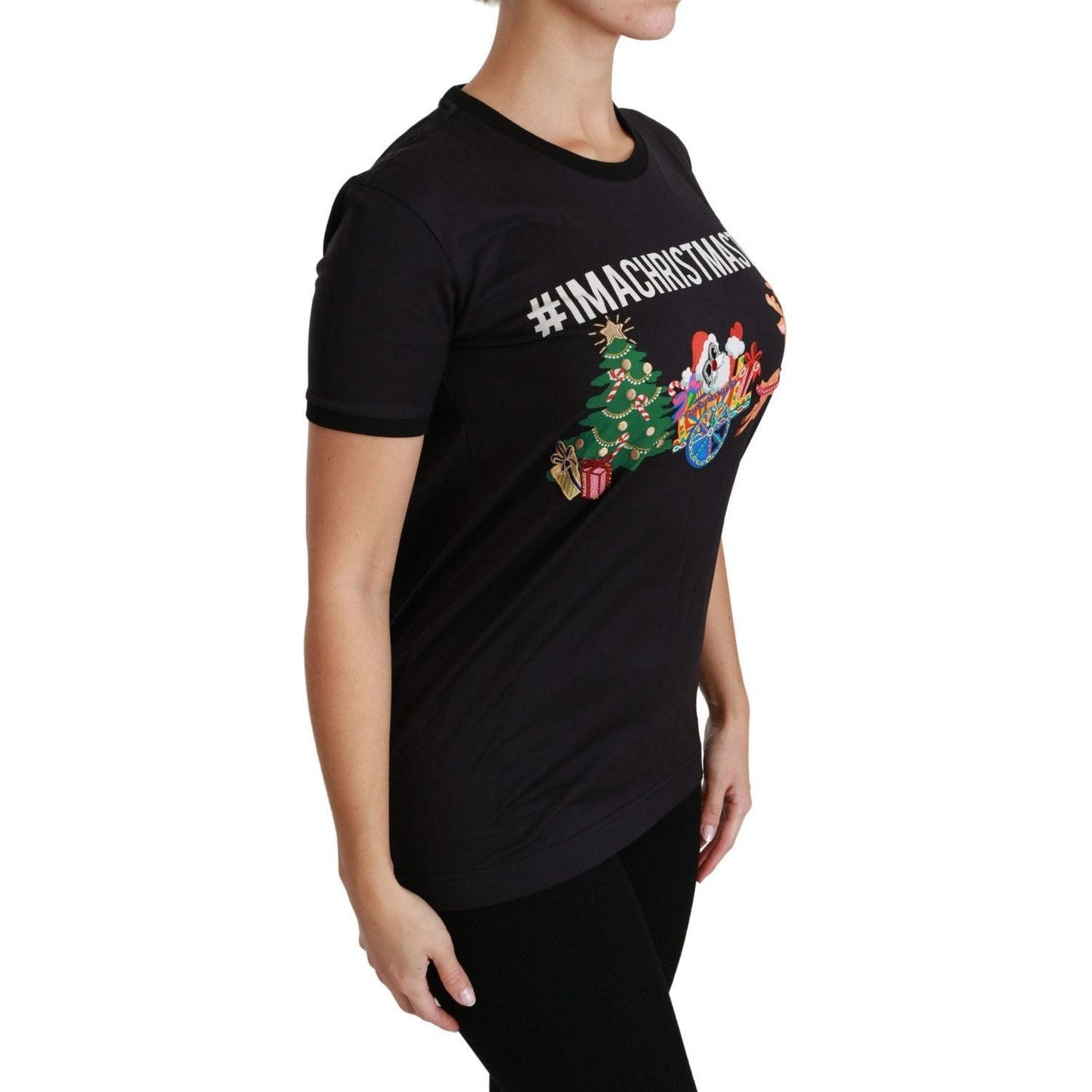 Dolce & Gabbana Black Cotton Crewneck Tee with Unique Print Dolce & Gabbana