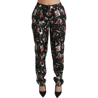 Dolce & Gabbana Black Silk Instrument Mid Waist Pants