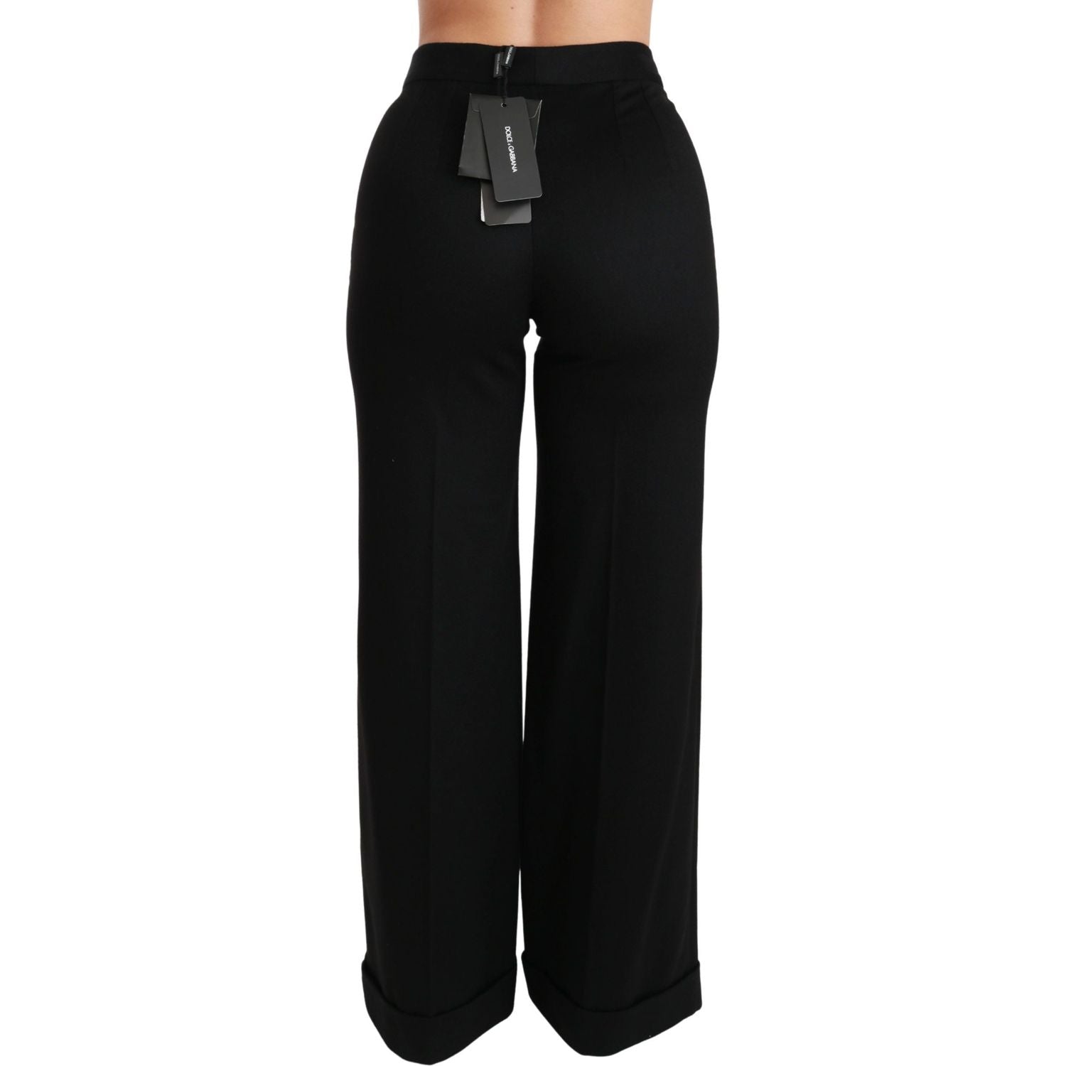 Dolce & Gabbana Black Wide Leg Flared Trouser Cashmere Pants