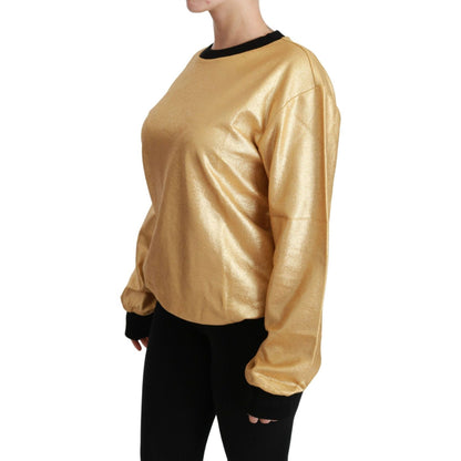 Dolce & Gabbana Gold Cotton Crewneck Pullover Sweater