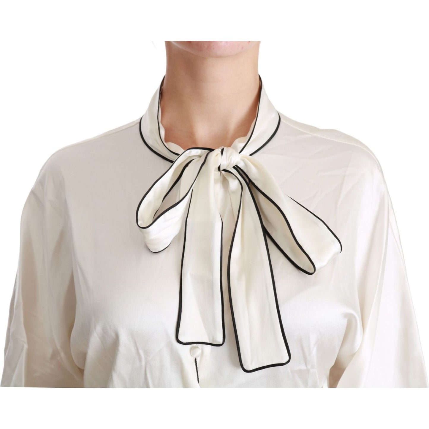 Dolce & Gabbana Elegant Beige Silk Blouse with Bow Scarf Dolce & Gabbana