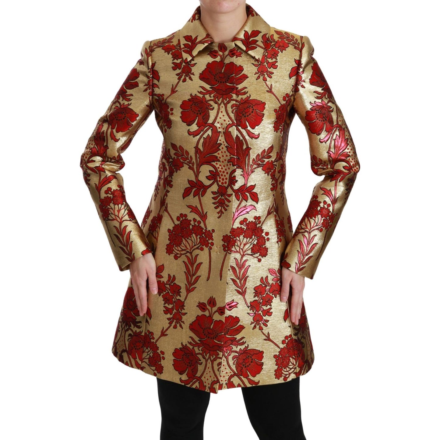 Dolce & Gabbana Elegant Gold Floral Brocade Trench Coat Dolce & Gabbana