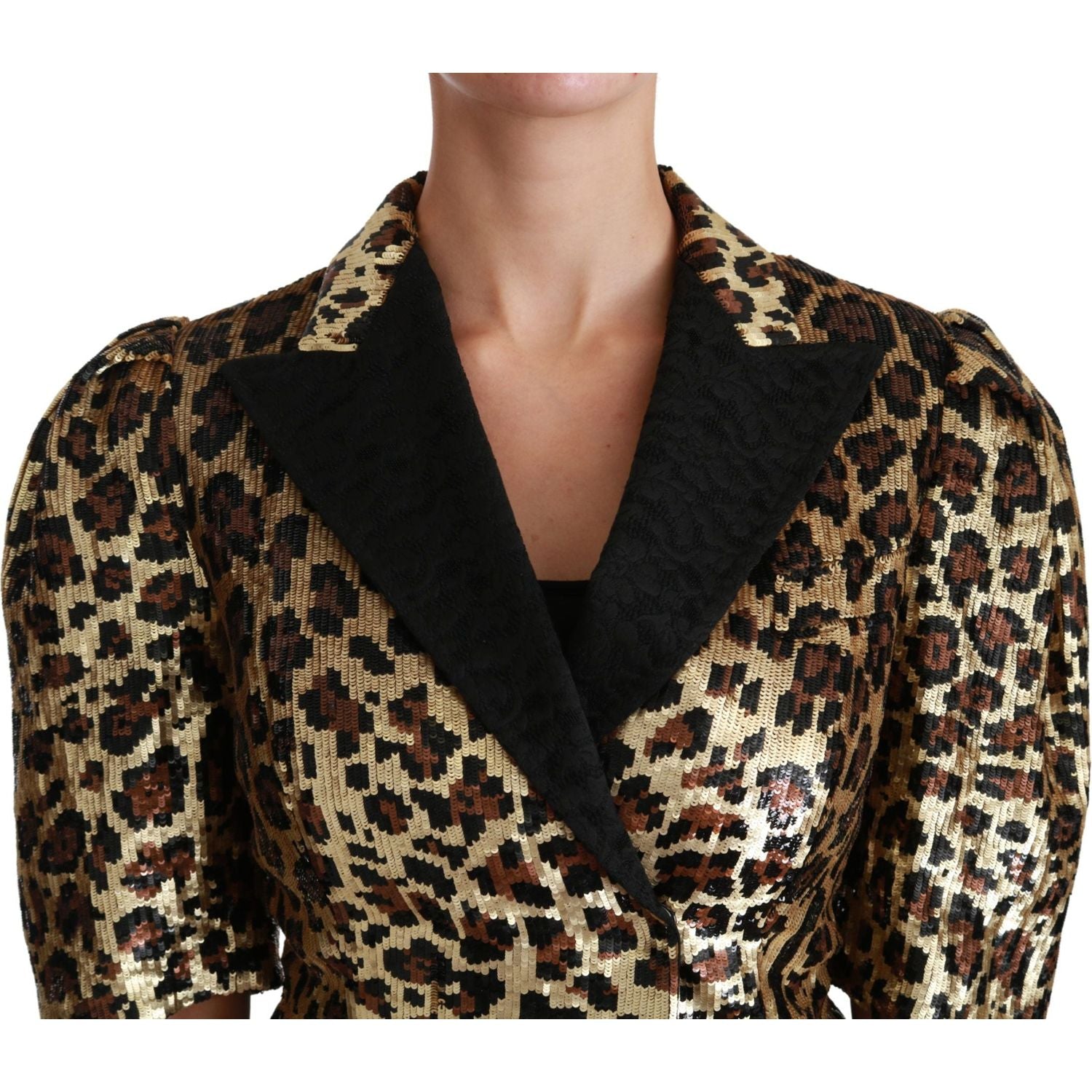Dolce & Gabbana Blazer Gold Leopard Sequined Jacket