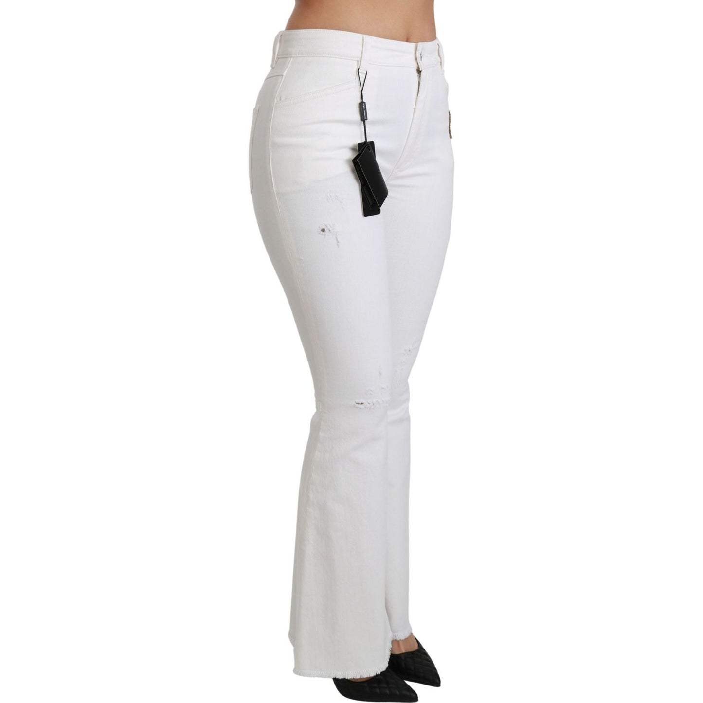 Dolce & Gabbana White Heart Flared Stretch Cotton Pants