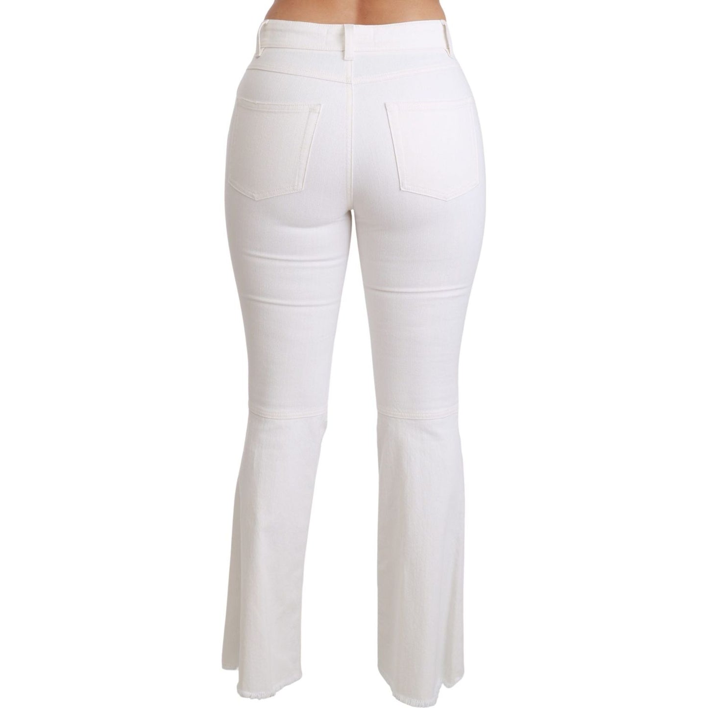 Dolce & Gabbana White Heart Flared Stretch Cotton Pants