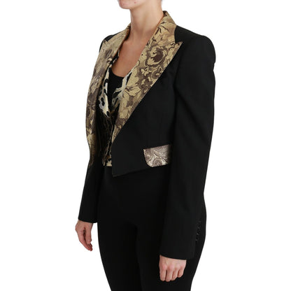 Dolce & Gabbana Black Jacquard Vest Blazer Coat Wool Jacket