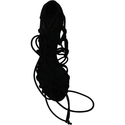 Dolce & Gabbana Black Suede Strap Stilettos Shoes Sandals