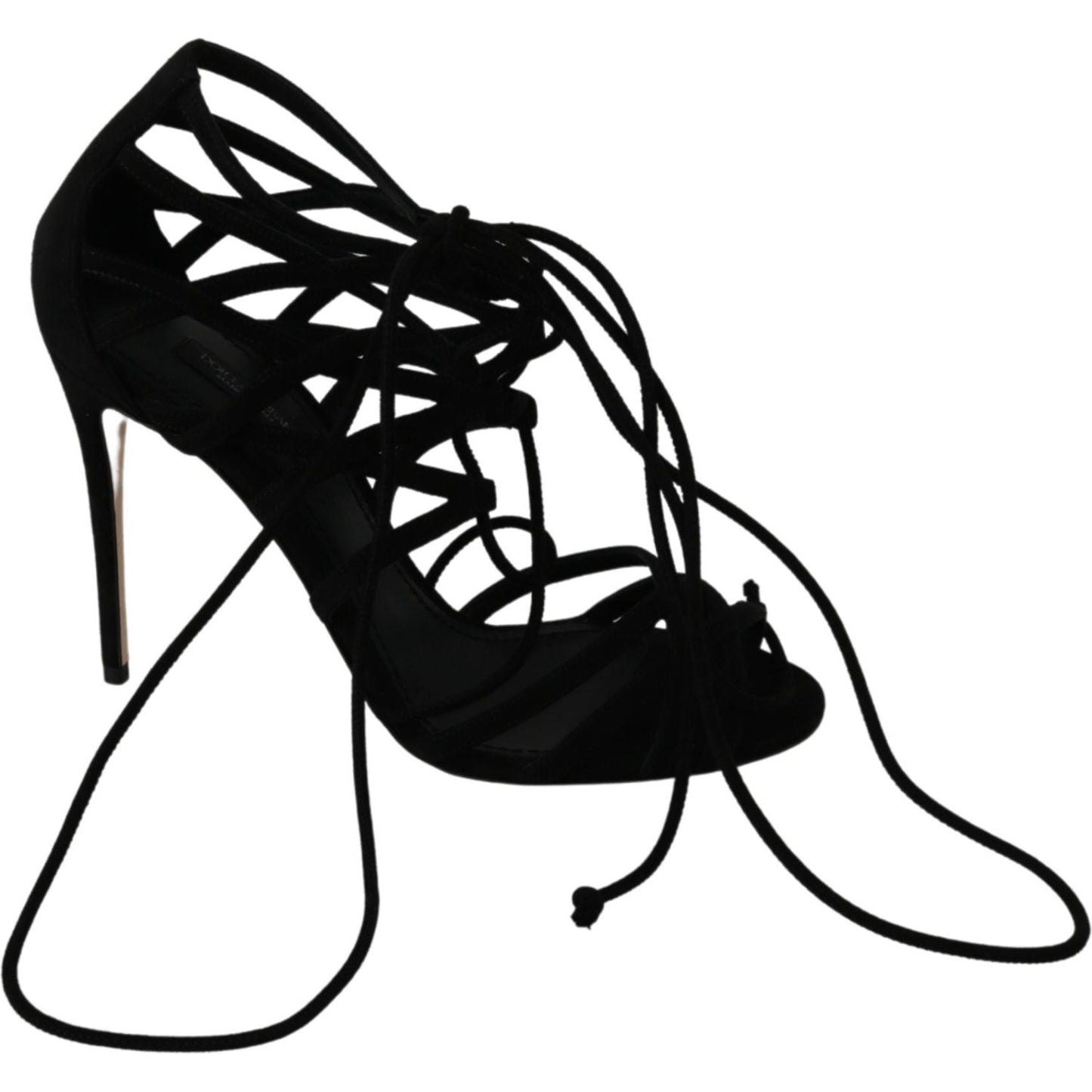 Dolce & Gabbana Black Suede Strap Stilettos Shoes Sandals