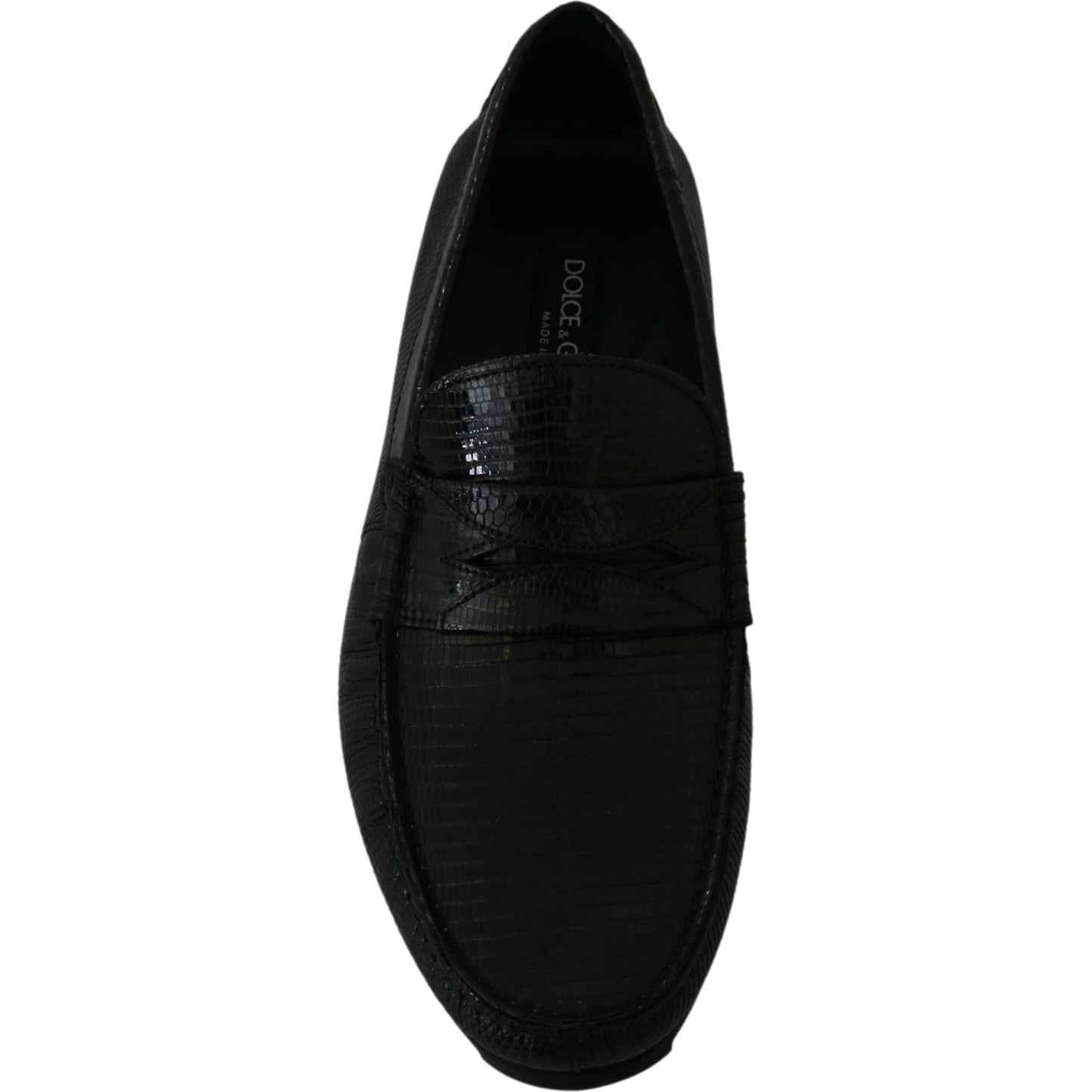 Dolce & Gabbana Black Lizard Leather Flat Loafers Shoes