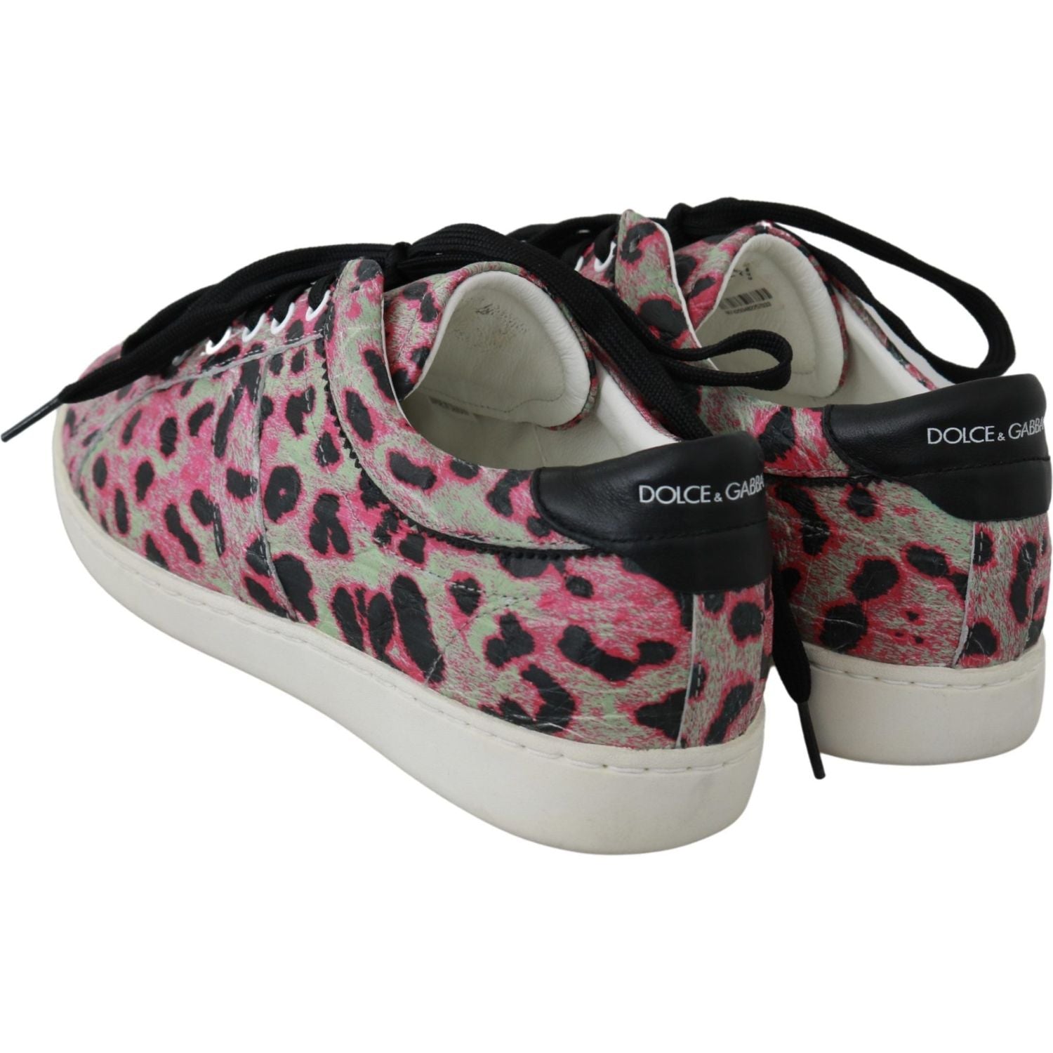 Dolce & Gabbana Pink Leopard Print Training Leather Flat Sneakers