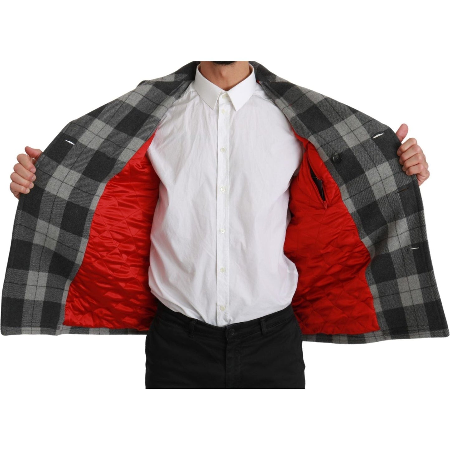 Dolce & Gabbana Gray Check Wool Cashmere Coat Jacket