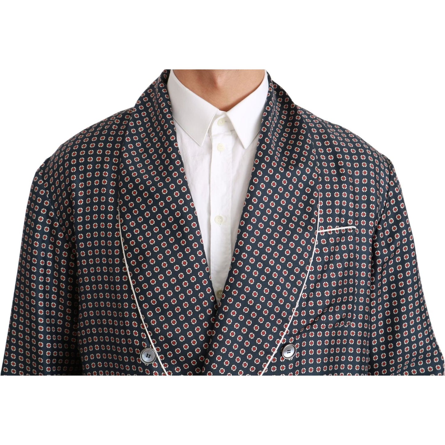 Dolce & Gabbana Navy Blue Patterned Double Breasted Coat Jacket
