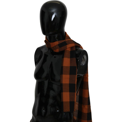 Costume National Orange Check Neck Wrap Shawl Scarf