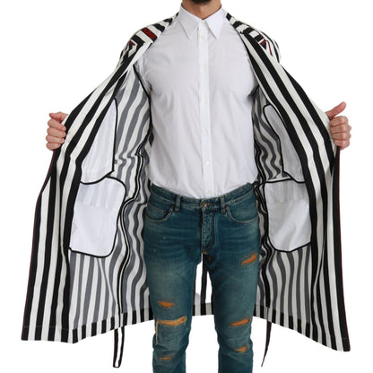 Dolce & Gabbana Black Coat Nightgown White Cotton Robe