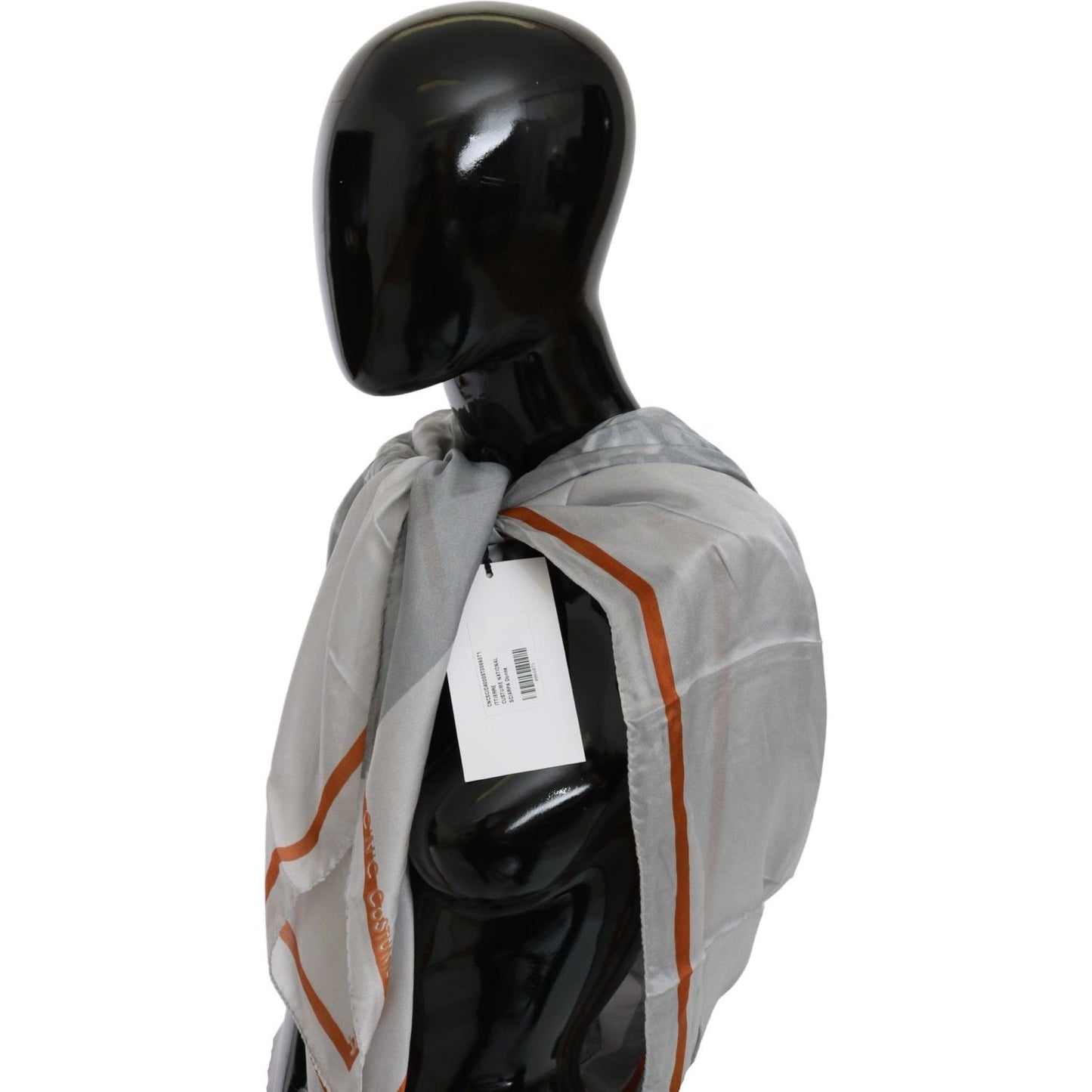 Costume National Gray Orange Silk Floral Foulard Wrap Scarf