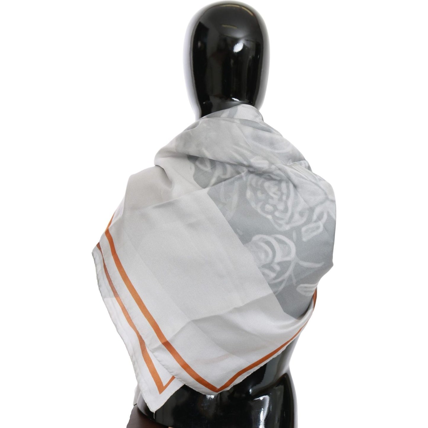 Costume National Gray Red Silk Shawl Foulard Wrap Scarf