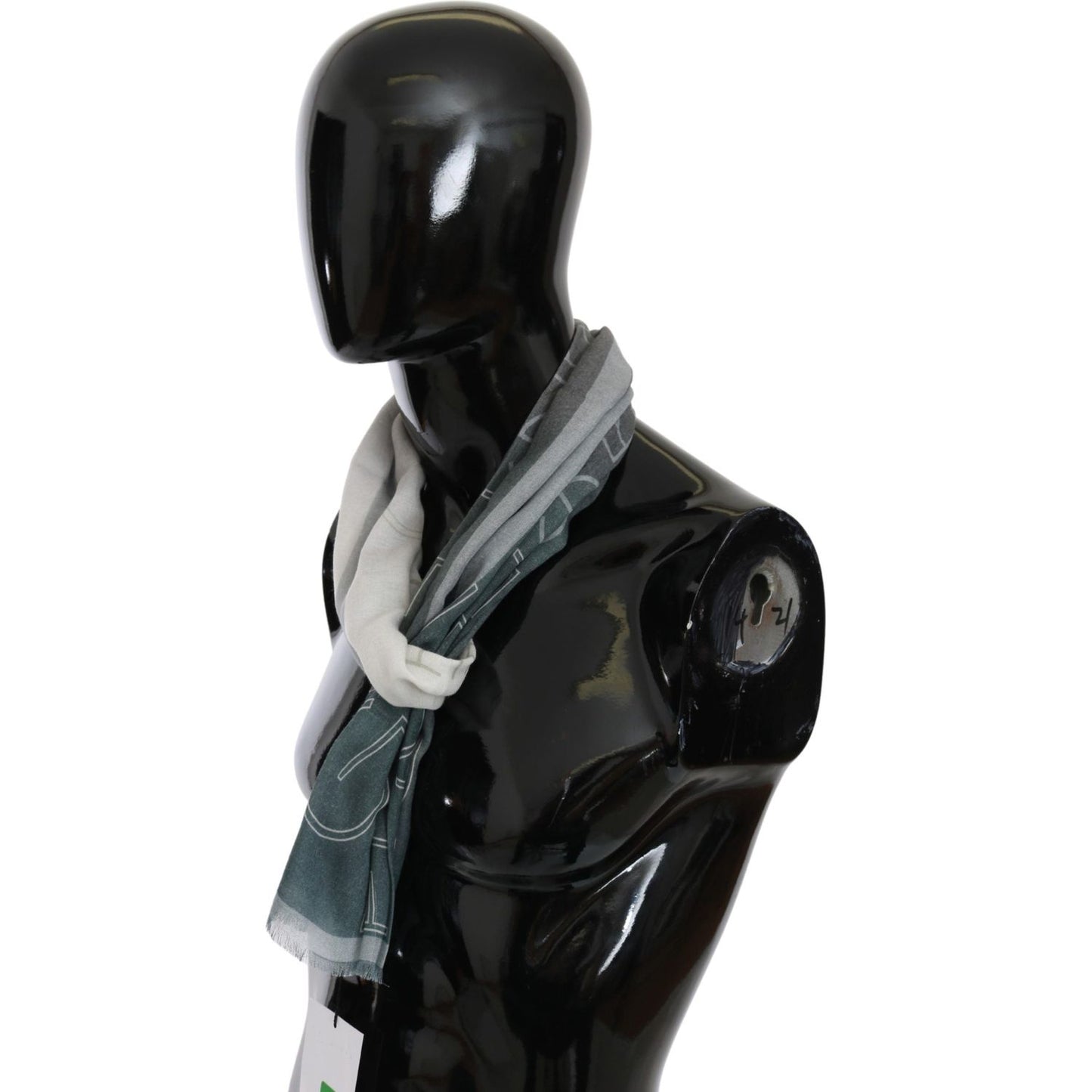 GF Ferre Gray Wool Viscose Foulard Patterned Branded Scarf Wool Scarves