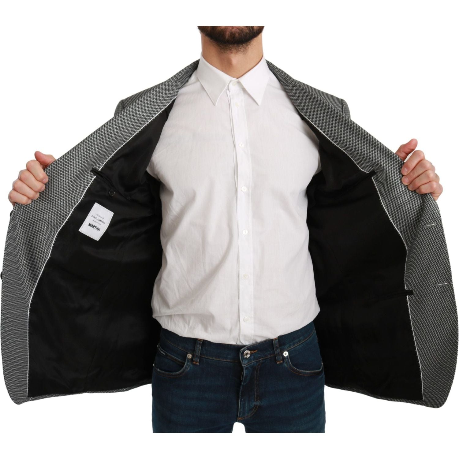 سترة دولتشي آند غابانا الأنيقة ذات التصميم الضيق باللون الرمادي