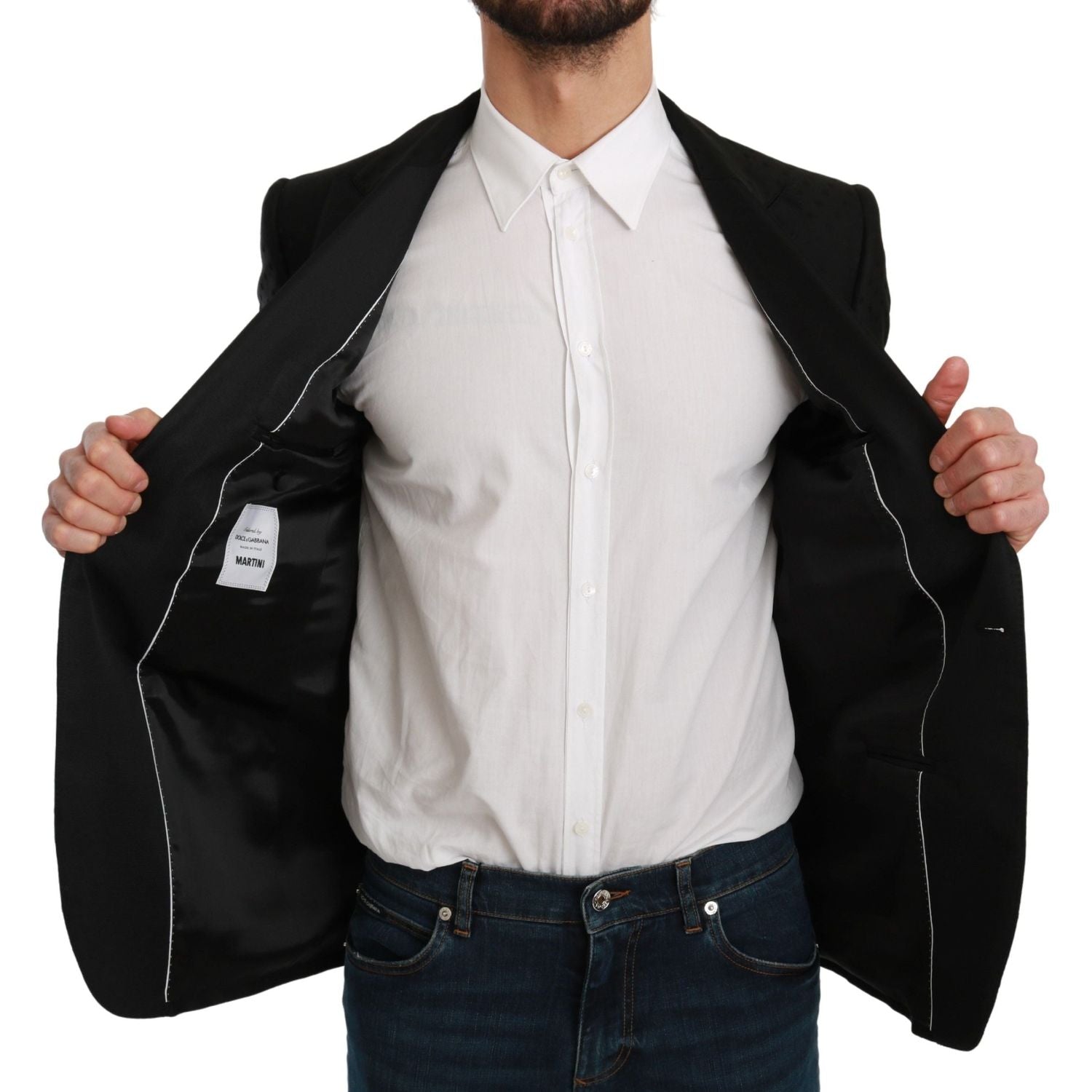 سترة أنيقة من مزيج الصوف باللون الأسود من دولتشي آند غابانا