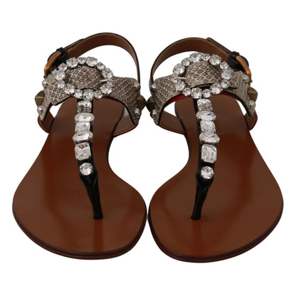 Dolce & Gabbana Leather Ayers Crystal Sandals Flip Flops Shoes