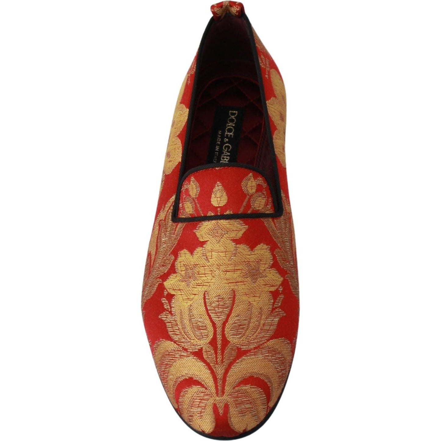 Dolce & Gabbana Red Gold Brocade Slippers Loafers Shoes