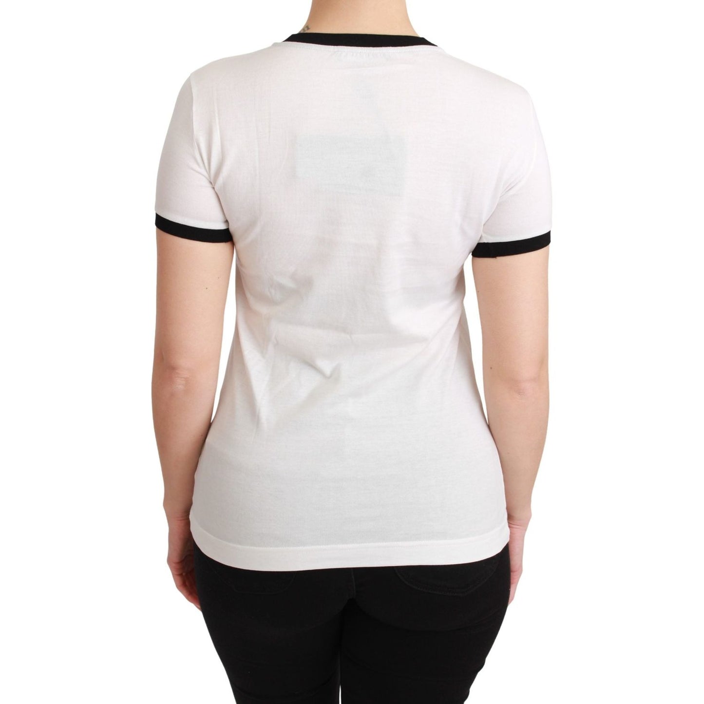 Dolce & Gabbana Elegant White Cotton Crewneck Tee with Motive Dolce & Gabbana