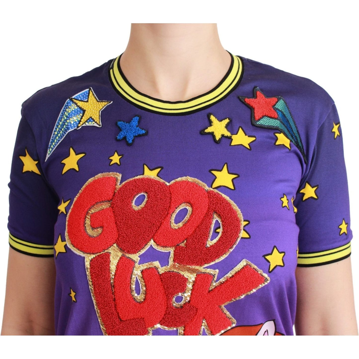 Dolce & Gabbana Elegant Crewneck Motive Tee in Purple Dolce & Gabbana