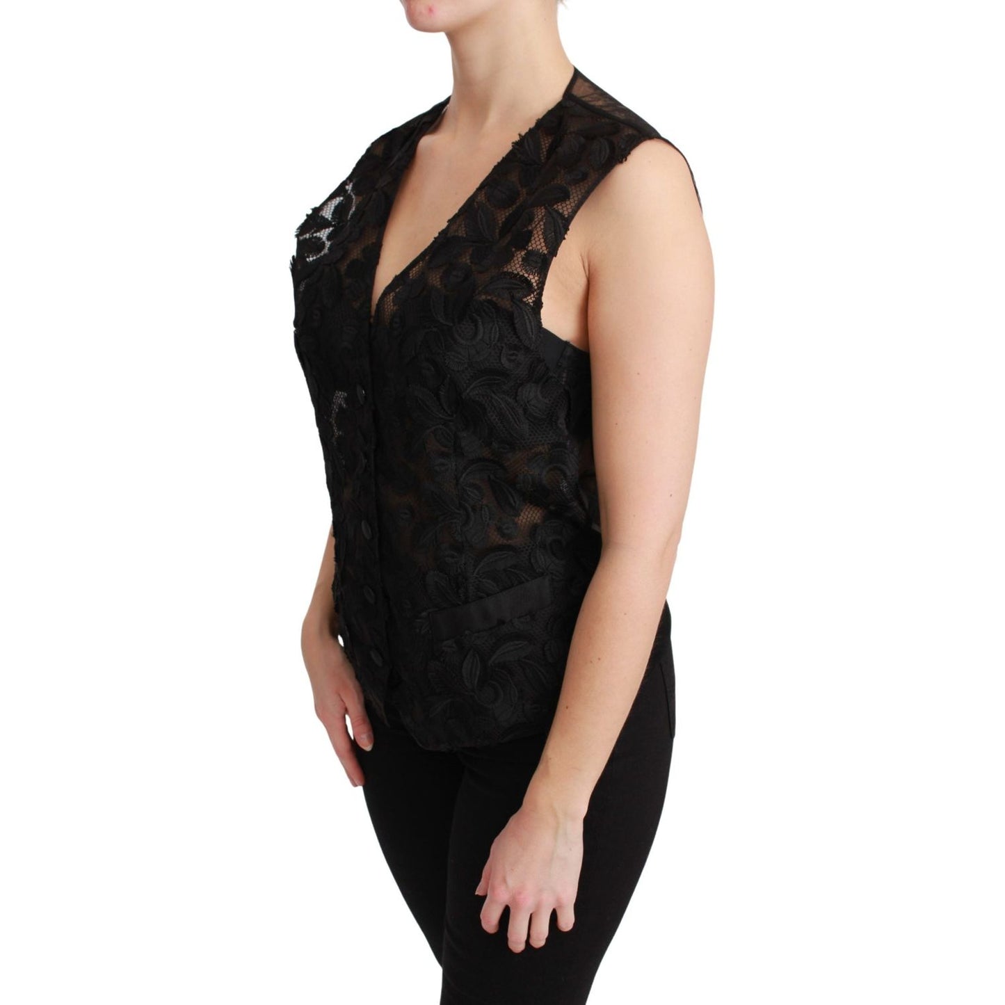 Dolce & Gabbana Elegant Floral Black Silk Blend Vest Dolce & Gabbana