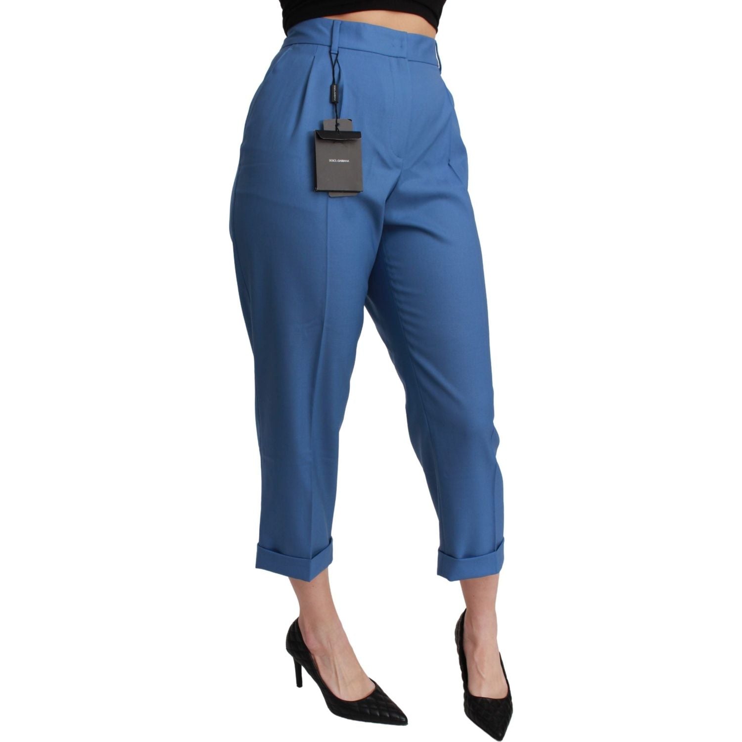 优雅褶皱羊毛卷边长裤