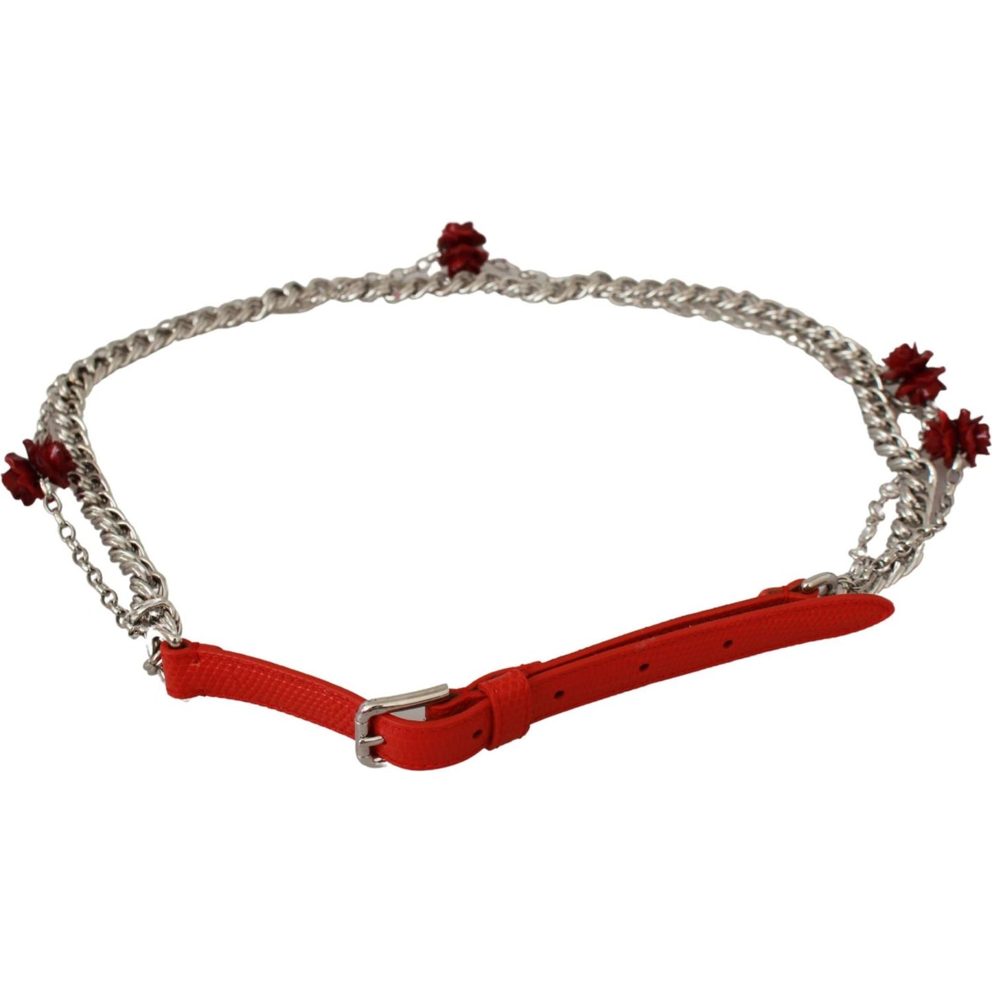 Dolce & Gabbana Elegant Floral Rose Waist Belt in Vibrant Red Belt Dolce & Gabbana