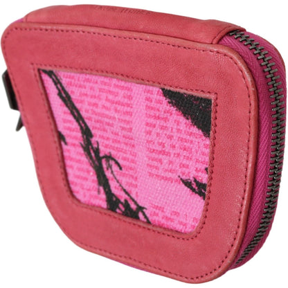 PINKO Pink Suede Printed Coin Holder Women Fabric Zippered Purse