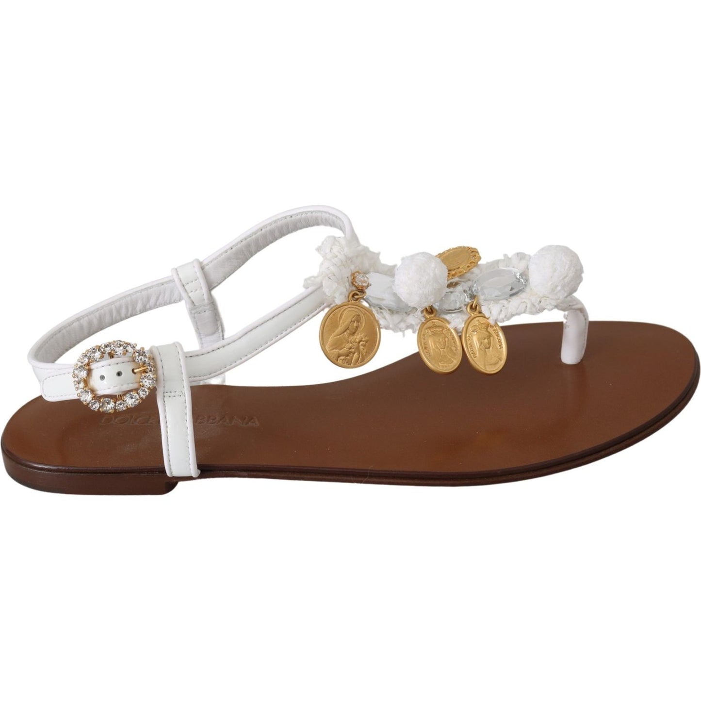 Dolce & Gabbana Pom Pom Flip Flop Ankle Strap Flats Dolce & Gabbana