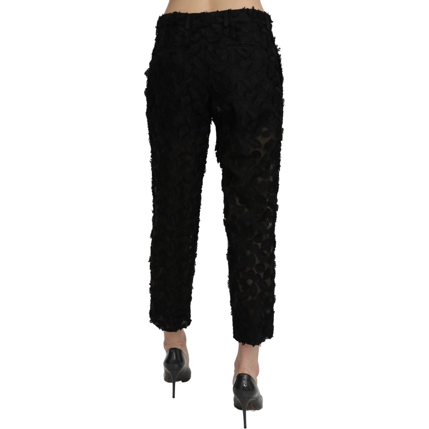 Dolce & Gabbana Black Lace Straight Cropped High Waist Pants