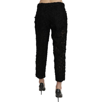 Dolce & Gabbana Black Lace Straight Cropped High Waist Pants
