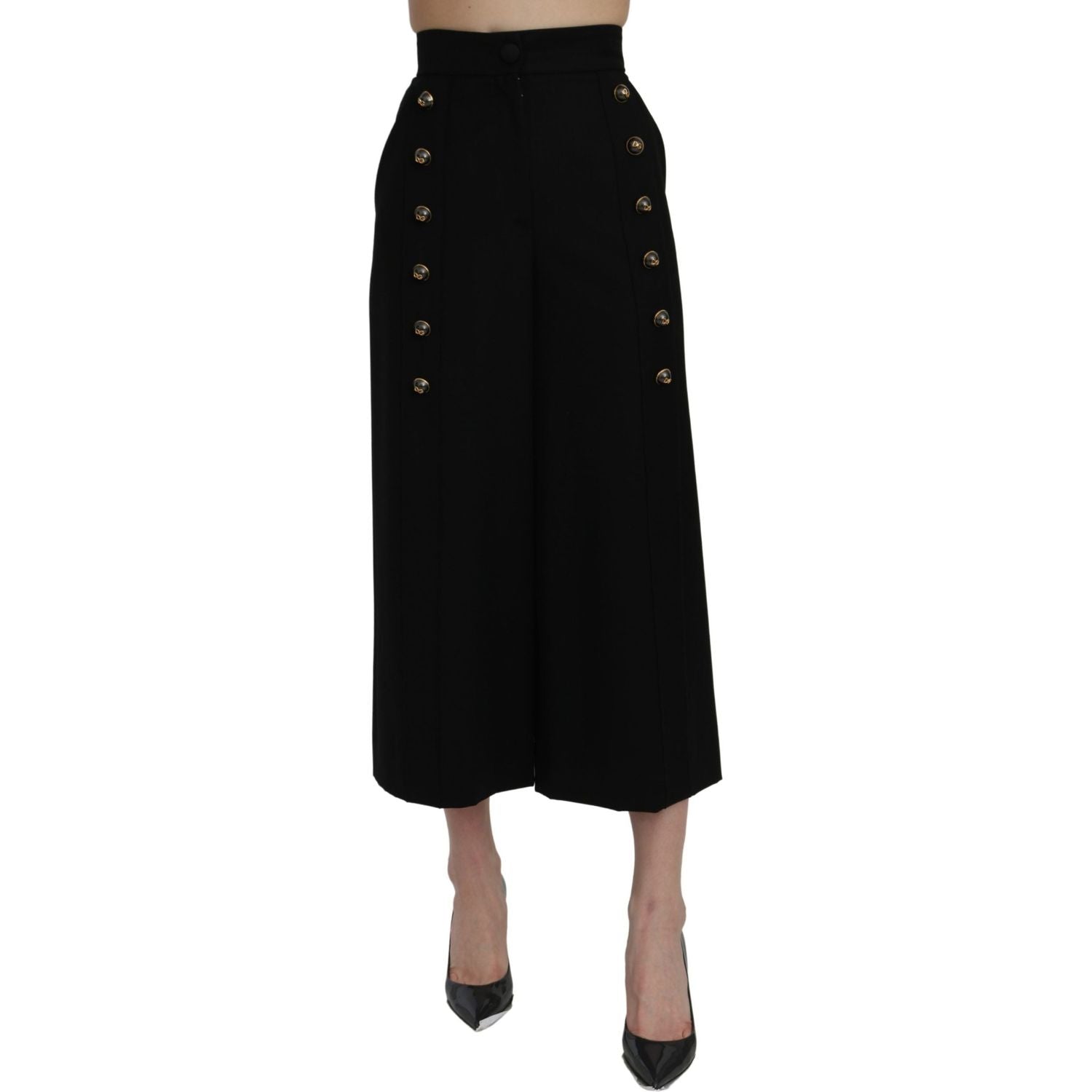 Dolce & Gabbana Black High Waist Wide Leg Cropped Pants