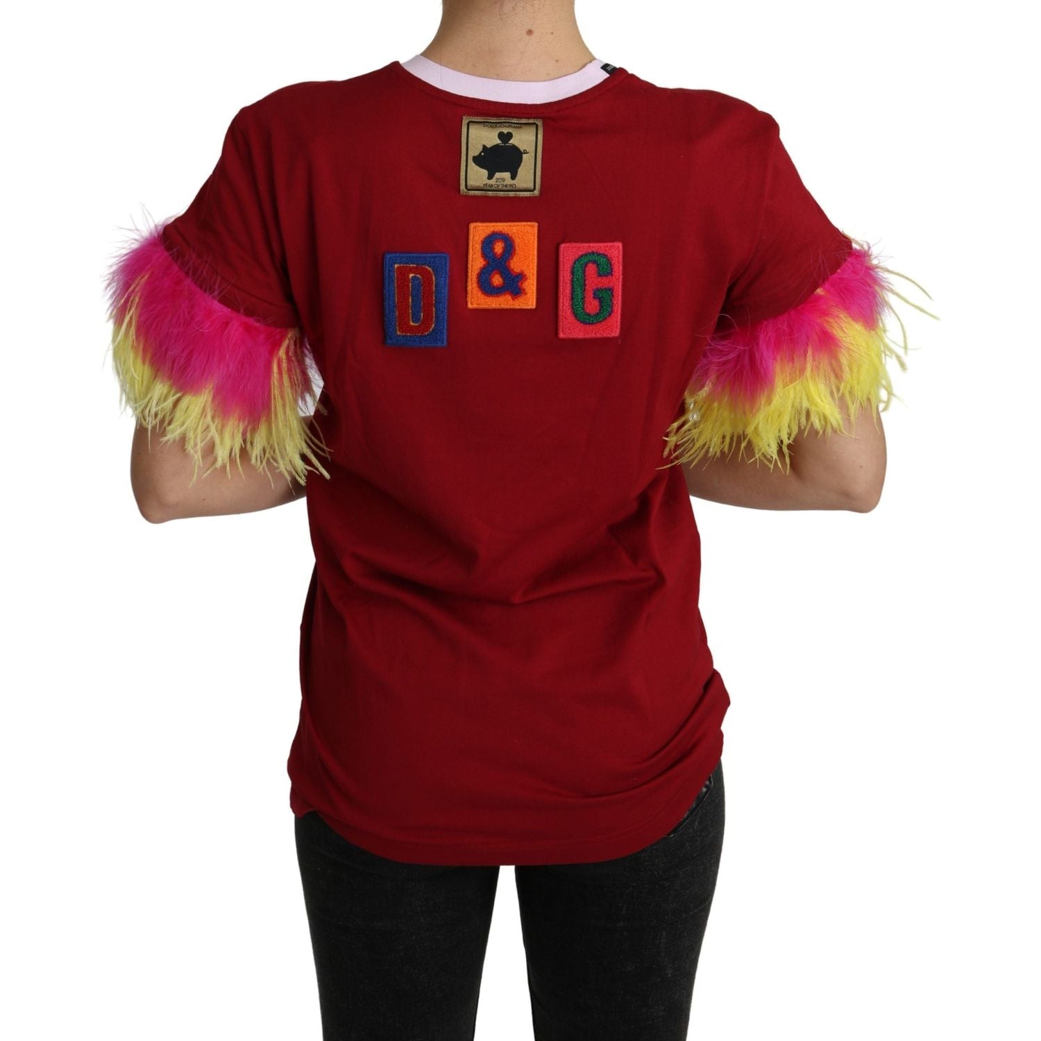 时尚红色小猪印花圆领 T 恤