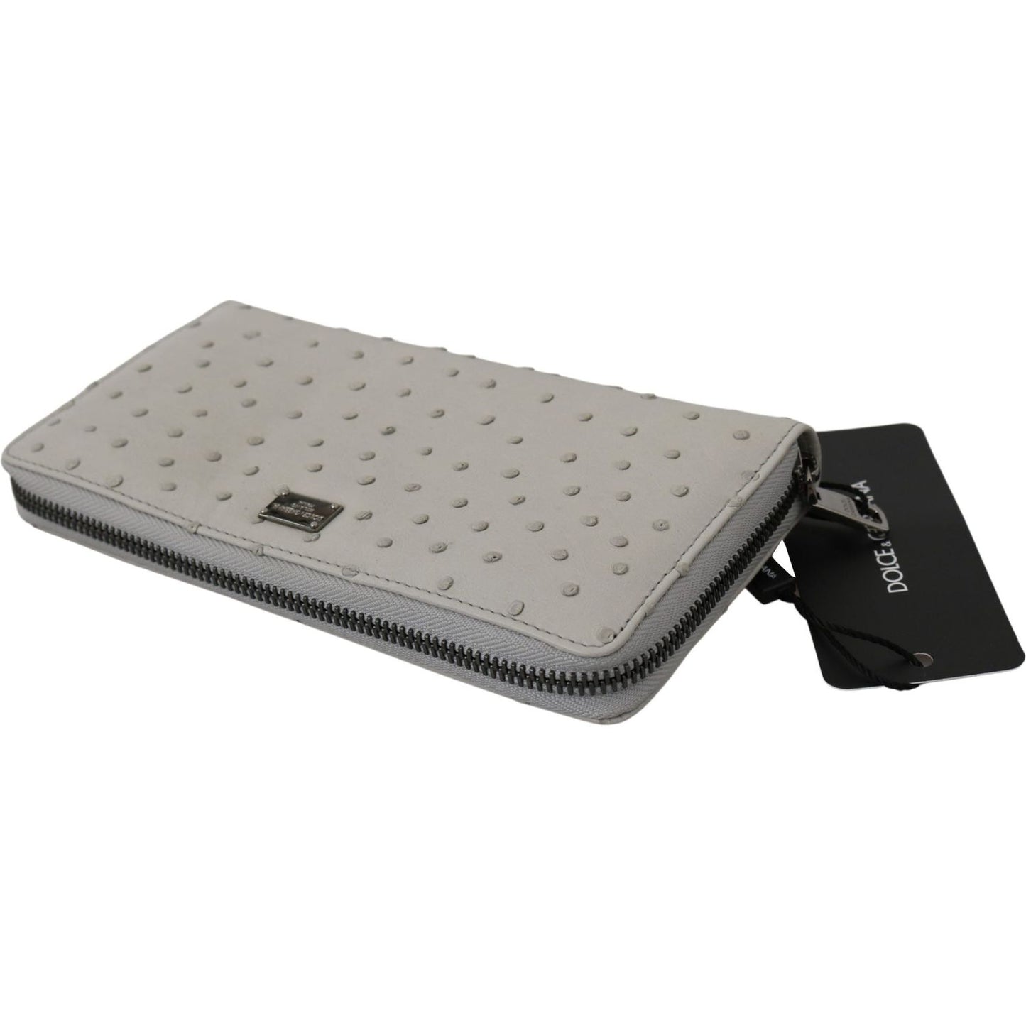 Dolce & Gabbana White Ostrich Leather Continental Mens Clutch Wallet