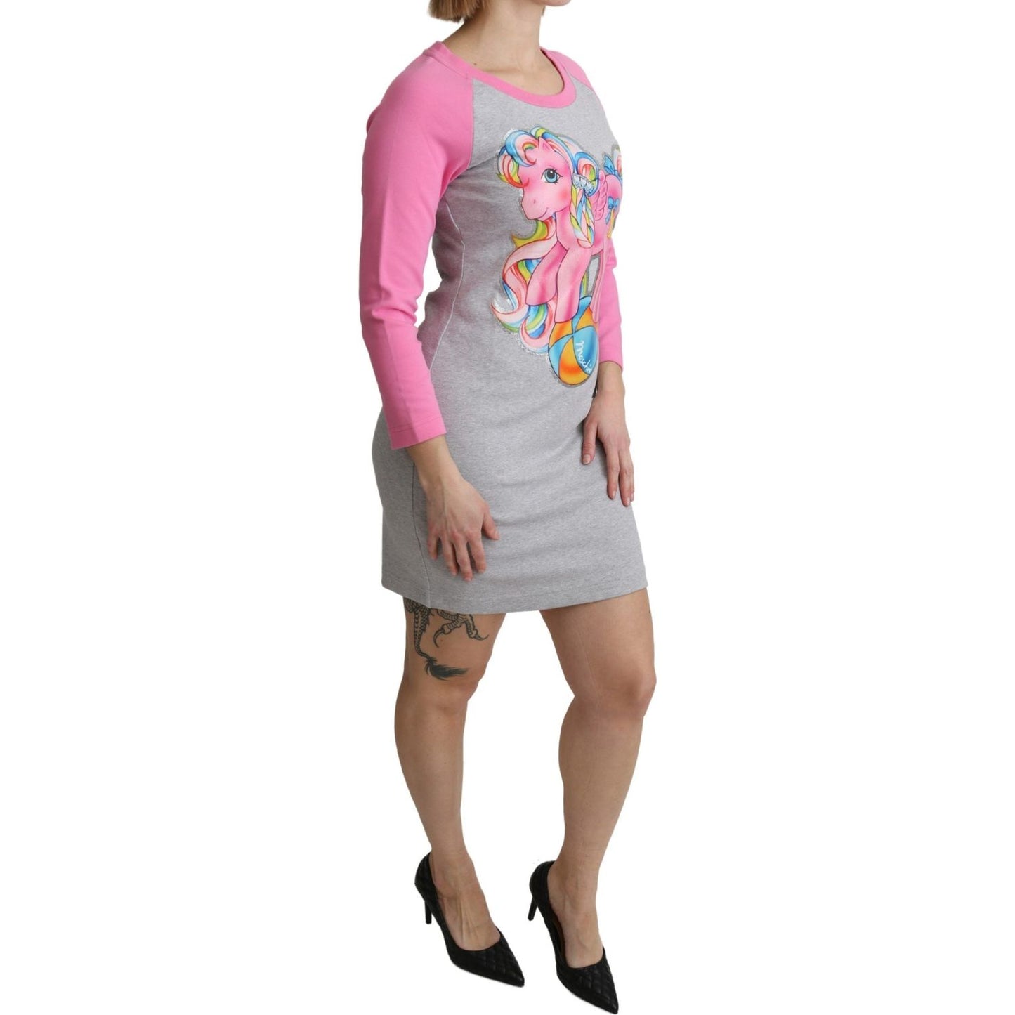 Chic Gray Cotton Blend Moschino Sweater Dress Moschino