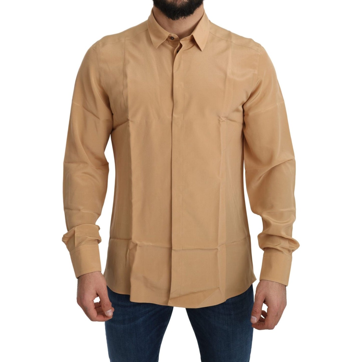 Dolce & Gabbana Elegant Yellow Silk Men's Formal Shirt Dolce & Gabbana