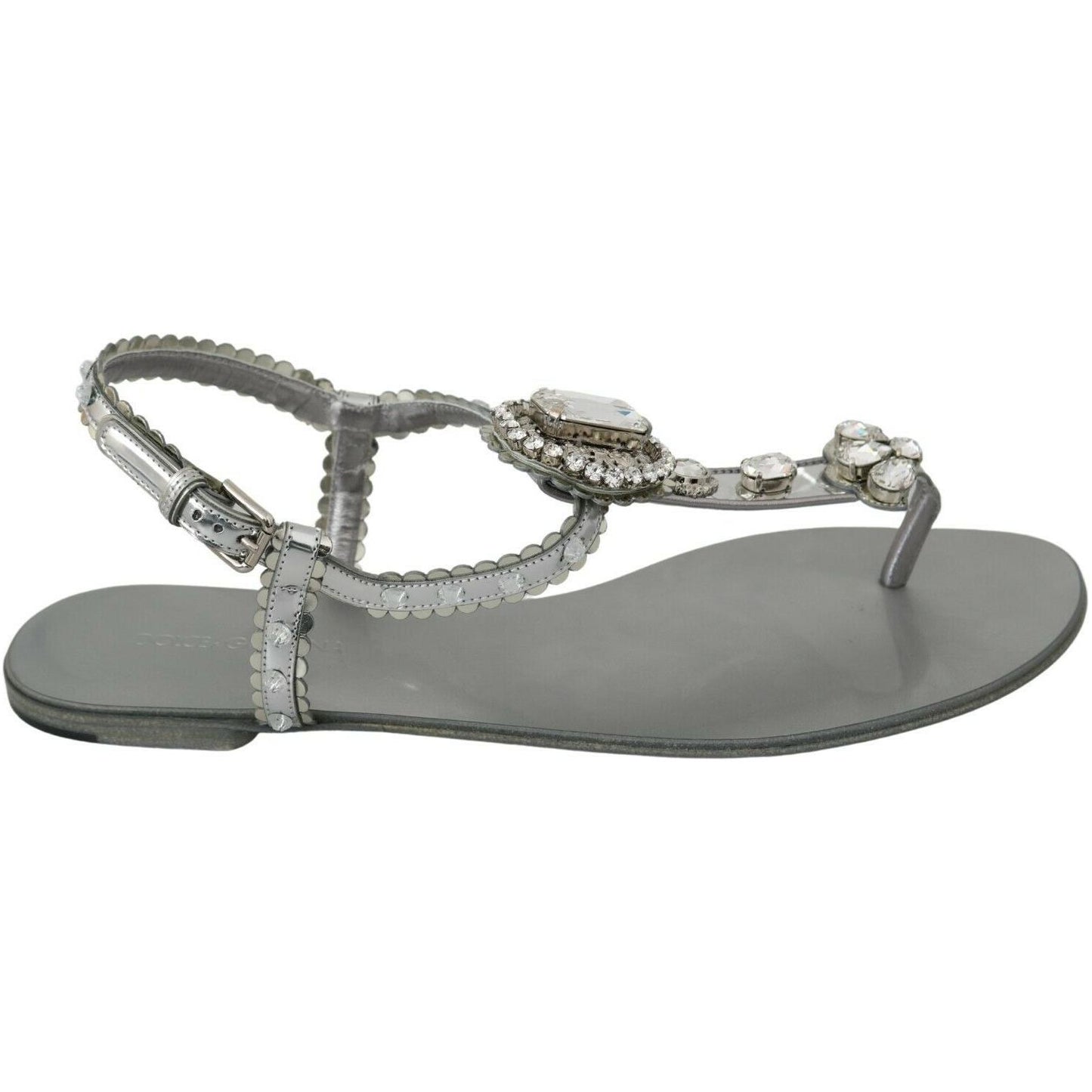 Dolce & Gabbana Silver Crystal Sandals Flip Flops Shoes