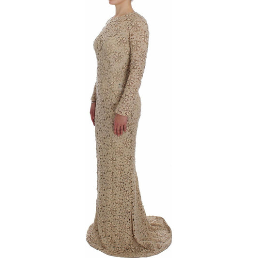 Dolce & Gabbana Beige Floral Lace Long Sleeve Maxi Dress Dolce & Gabbana