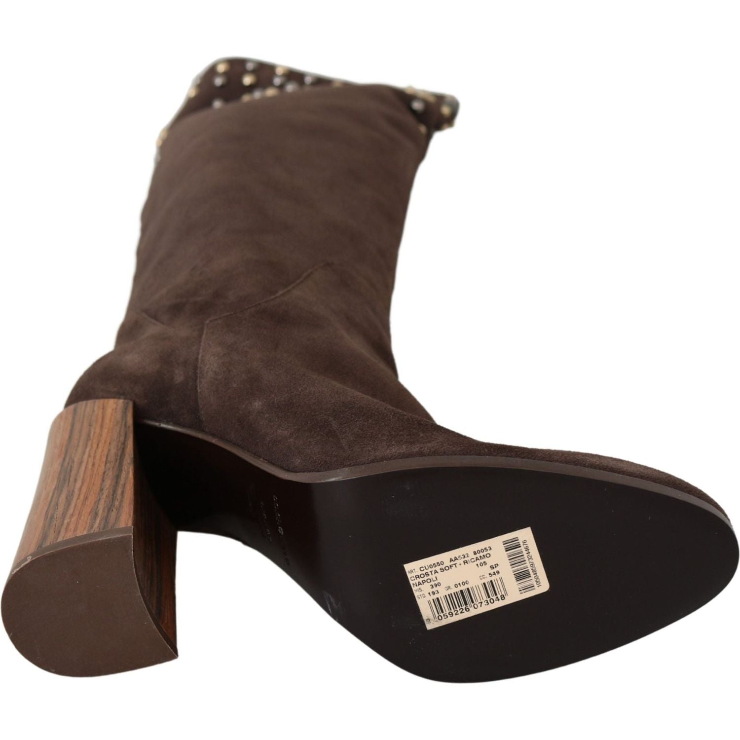 حذاء طويل حتى الركبة من الجلد المدبوغ مرصع بالمسامير من دولتشي آند غابانا باللون البني