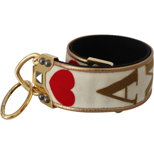 Dolce & Gabbana Gold White Textile Leather AMORE Shoulder Strap