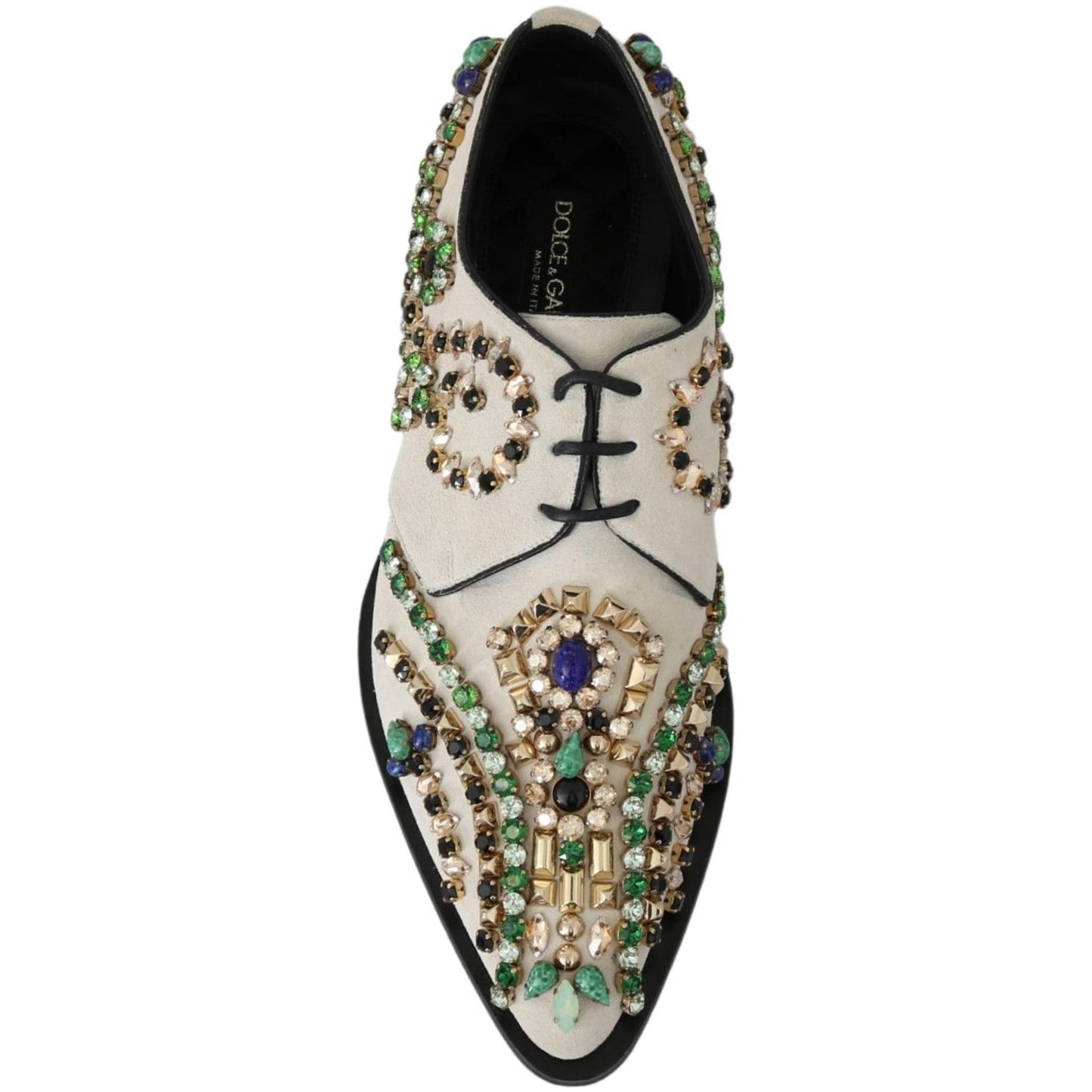 Dolce & Gabbana Elegant White Suede Dress Flats with Crystals Dolce & Gabbana