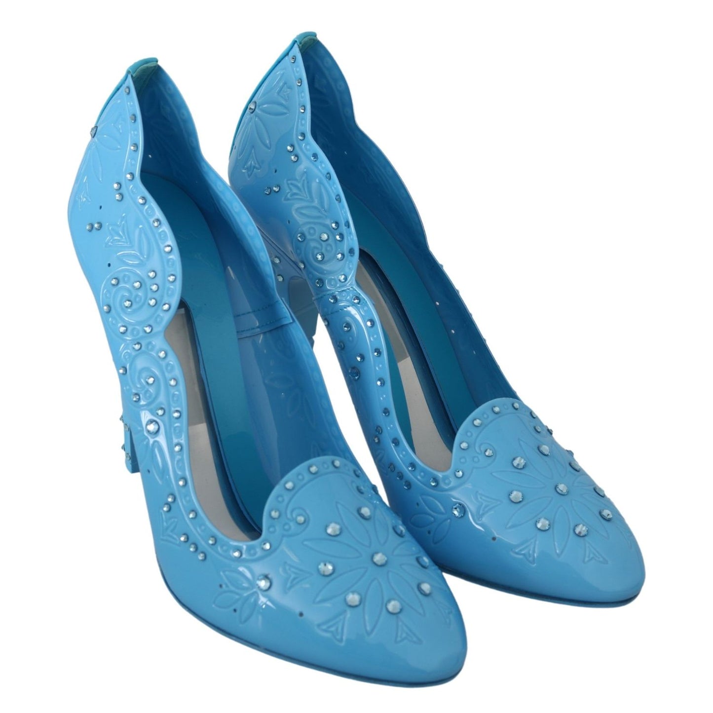 Dolce & Gabbana Blue Crystal Floral CINDERELLA Heels Shoes