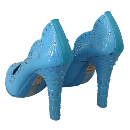 Dolce & Gabbana Blue Crystal Floral CINDERELLA Heels Shoes