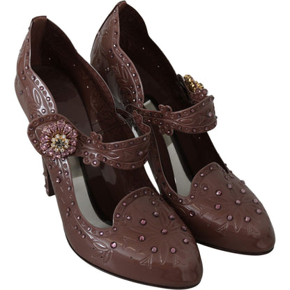 Dolce & Gabbana Brown Floral Crystal CINDERELLA Heels Shoes