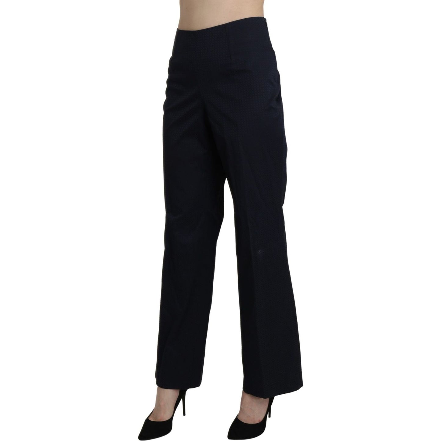 BENCIVENGA Navy Blue High Waist Straight Cotton Pants BENCIVENGA